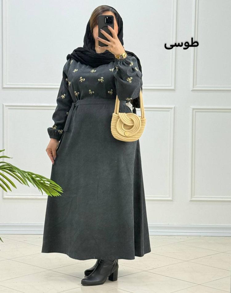 پیراهن مخمل کبریتی پاپیون