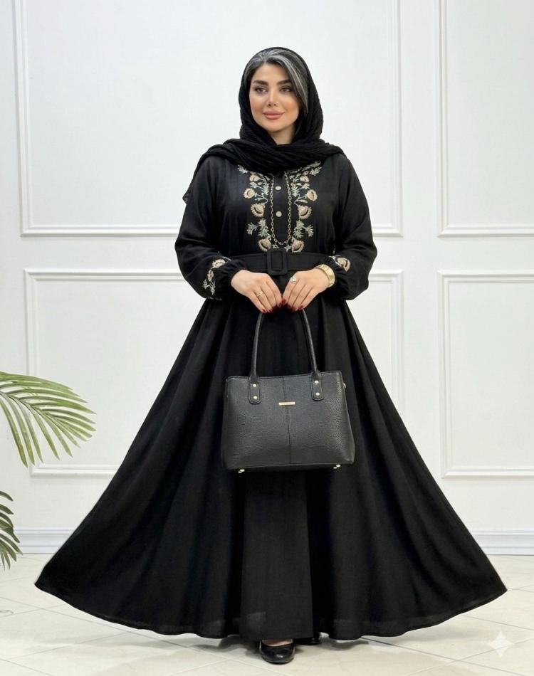 پیراهن  مانتویی گلدوزی اطلسی