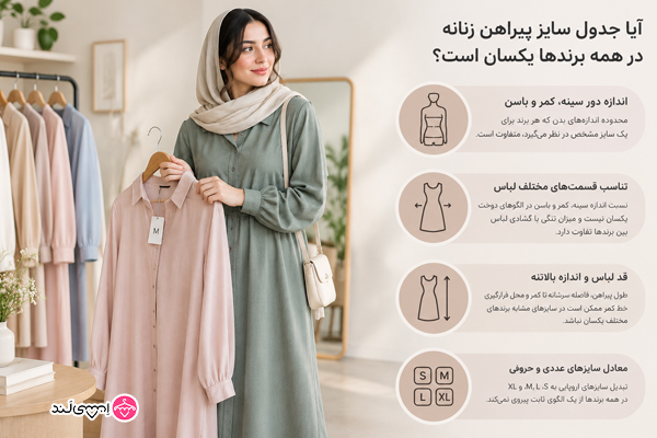 آیا جدول سایز پیراهن زنانه در همه برندها یکسان است
